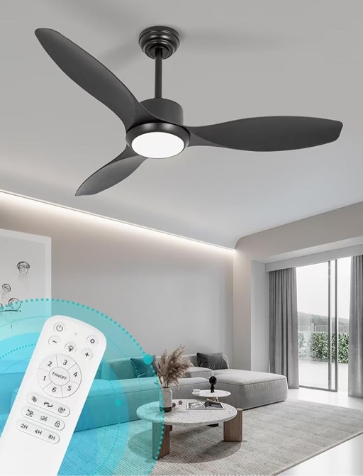 48 inch Ceiling Fans with Lights,Black Ceiling Fan with Light and Remote,3 Color Light,6 Speed,DC Motor,for Bedroom/Outdoor/Patios,Brown