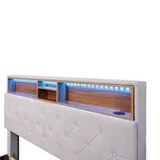 Full Size Upholstered Platform Bed with Storage Headboard, LED, USB Charging and 2 Drawers, Beige(Incomplete )