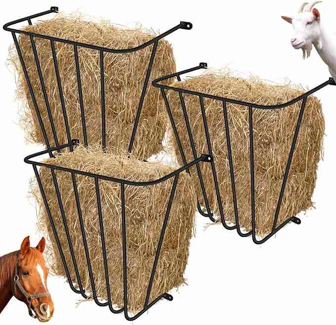 Zonon 3 Pcs Iron Hay Feeder Wall Mount Hay Rack Black Hay Holder for Rabbits 25 x 24 x 11 Inch Hay Basket for Horse Stalls Supplies Farm Barn Accessories Goats Sheep Feeding Storage Container