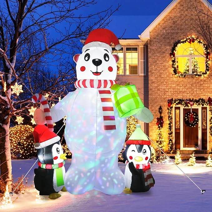 COMIN 6 FT Christmas Inflatables Bear Outdoor Decorations Blow Up Yard Penguin with Built-in LEDs for Indoor Party Garden Lawn Decor(similar)