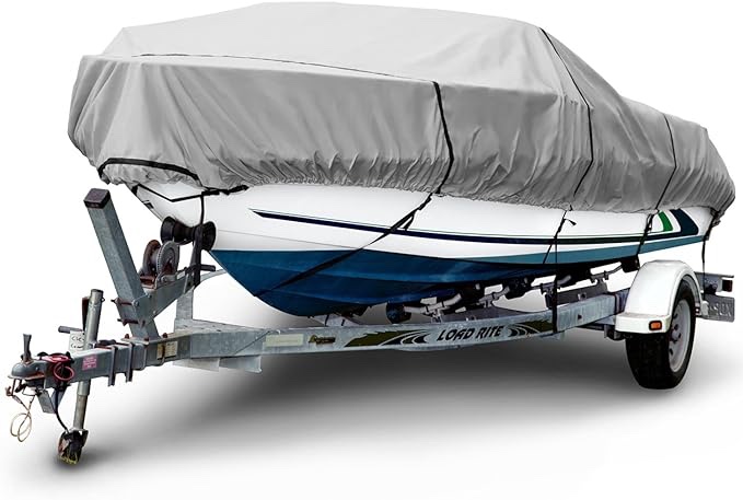 Budge 1200 Denier Boat Cover fits Center Console V-Hull Boats B-1231-X8 (24' to 26' Long, Gray)