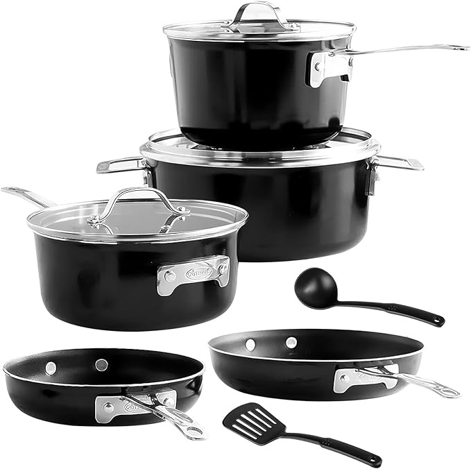 Gotham Steel 10 Piece Non Stick Cookware Set, Kitchen Pots and Pans With Lids, Space Saving Induction Cookware, Dishwasher Safe, Black