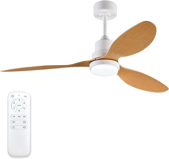 NookNova 44'' Ceiling Fans with Lights Remote Contol, 3 Blades Indoor Outdoor Wood Ceiling Fan, Reversible Modern Ceiling Fan with Dimmable LED Light for Bedroom/Living Room/Patio, White
