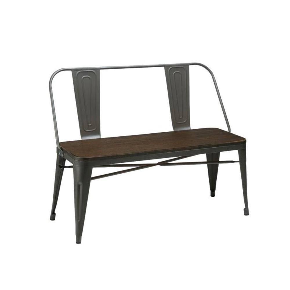 Creative Images Metal Bench W/ Wood Top, Gunmetal