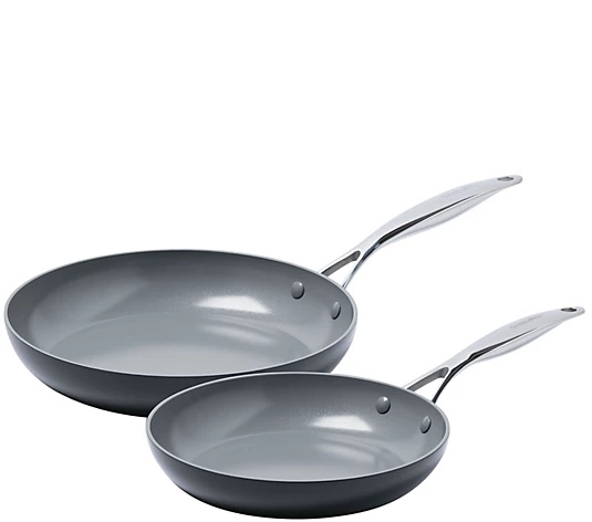 GreenPan Valencia Pro 10" & 12" Ceramic Nonstick Fry Pan Set with lids 