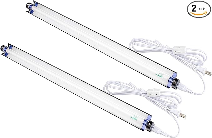 2 Pack LSF8241 T5 2Ft 24W Linkable Single Strip Grow Lights w 2" Wide Mirror Reflector and 6500K and 2500 Lumens, Great for Seeding and VegGrow