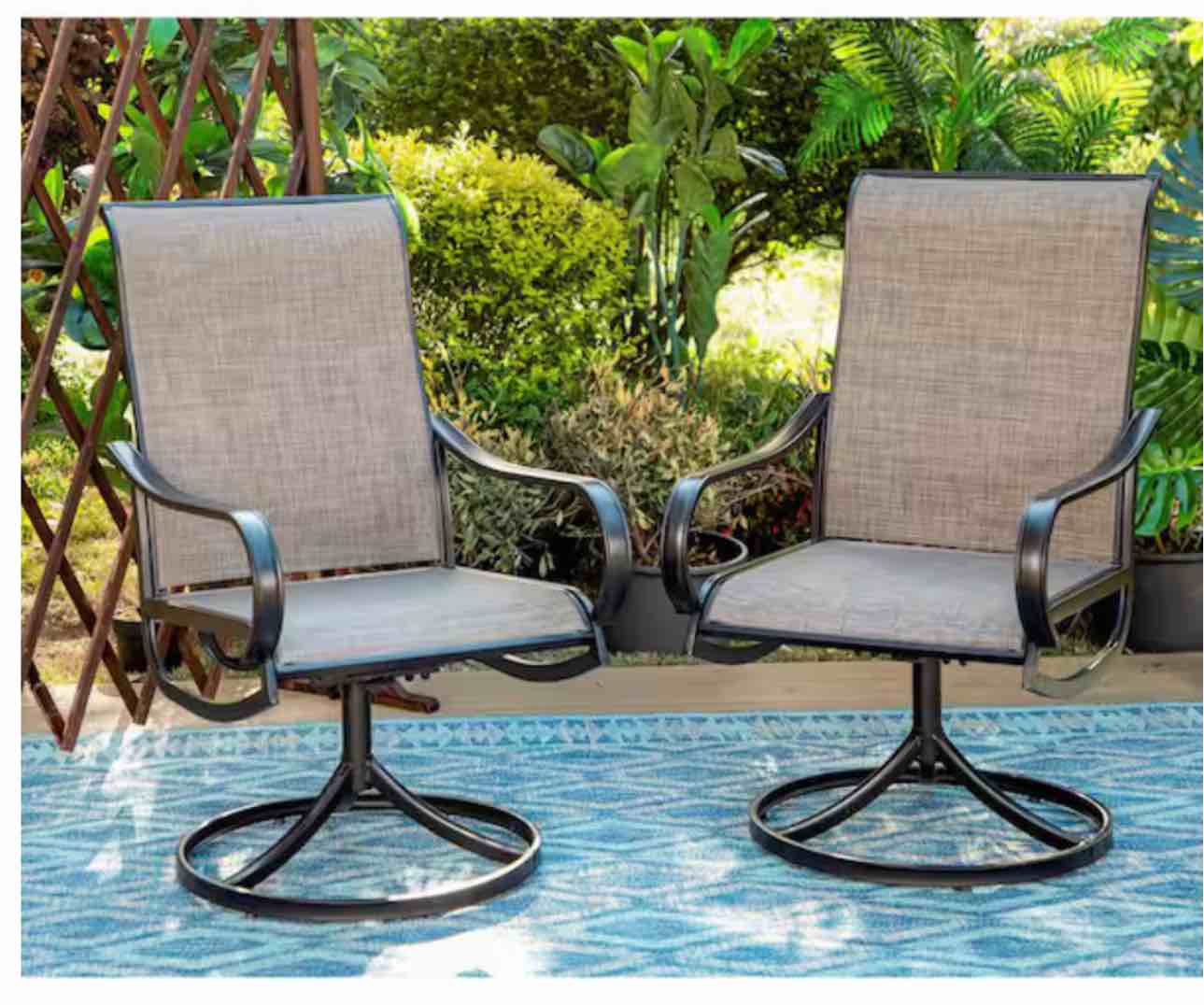 Black Swivel Textilene Metal Patio Outdoor Dining Chair (2-Pack)