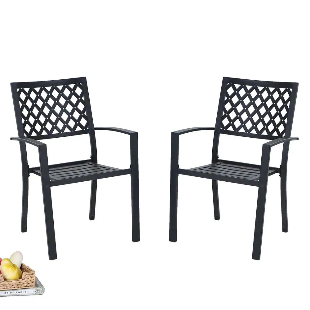 PHI VILLA Black Stackable Elegant Metal Patio Outdoor Dining Chair