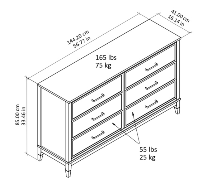 3642013COM1S Cosmo 6 Drawer Dresser White