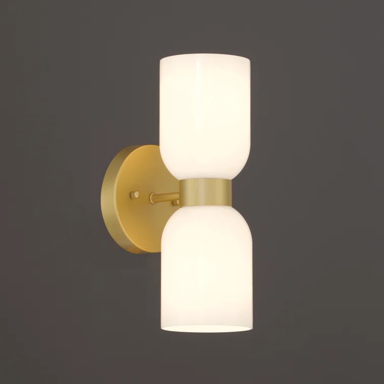 Lonna 2-Light Steel Dimmable Gold Armed Sconce (incomplete missing 1 glass shade)