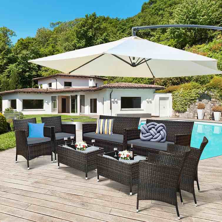 Rayna 8 Piece Rattan Sofa Seating Group with Cushions (incomplete 1 box only)