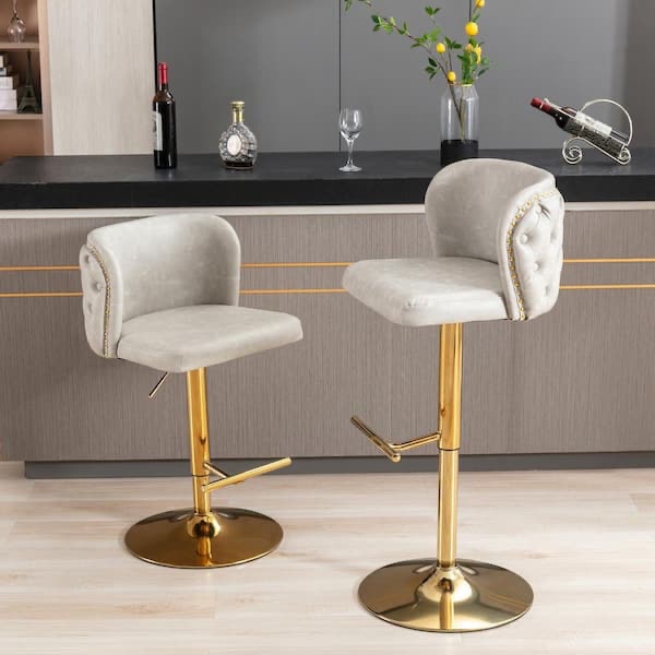 42.9 in. Beige Modern PU Upholstered Metal Frame W114359277 set of 2