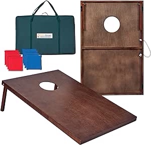 Wooden Cornhole Set,Cornhole Board Game Set with 8 Bean Bags, Carrying Bag