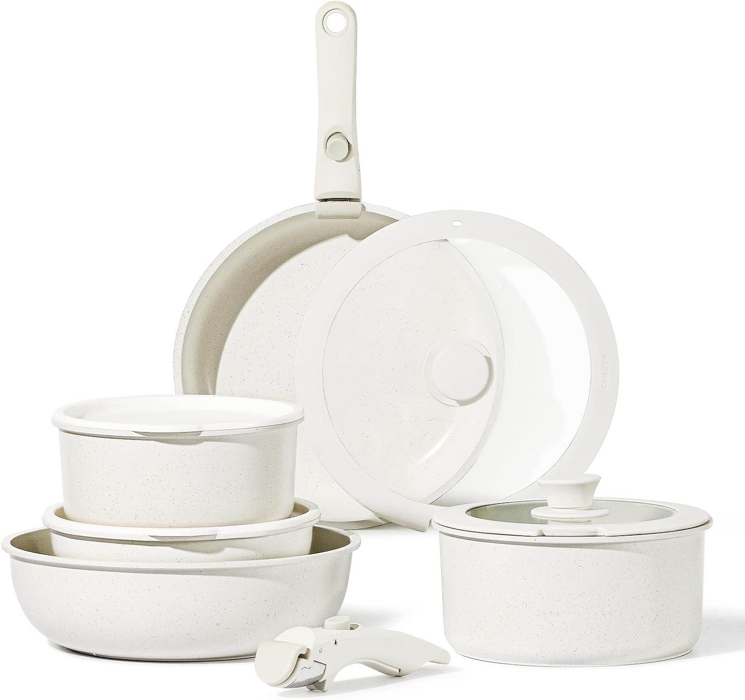 CAROTE 11pcs Pots and Pans Set, Nonstick Kitchen Cookware Sets with Detachable Handles, Cooking Pot
