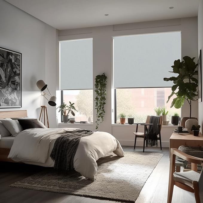 100% Blackout Roller Window Shades, Room Darkening Window Blinds with Thermal Insulated Fabric, Corded Roll Pull Down Shades for Home and Office (Grey - Width 30", Max Drop Height 79")