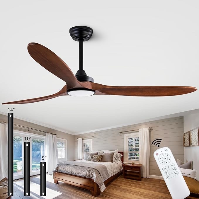 QUTWOB 60" Wood Ceiling Fan with Lights Remote Control,Quiet DC Motor 3 Blade Ceiling Fans for Patio Living Room, Bedroom, Office,Indoor Outdoor(Raw wood+White)