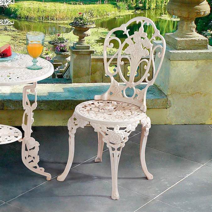 38306.    FARDEN OF ROSES IRON BISTRO CHAIRS