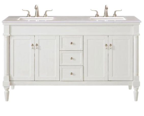 VF13060DAW. URIAH 60” DOUBLE BATHROOM VANITY.  WHITE