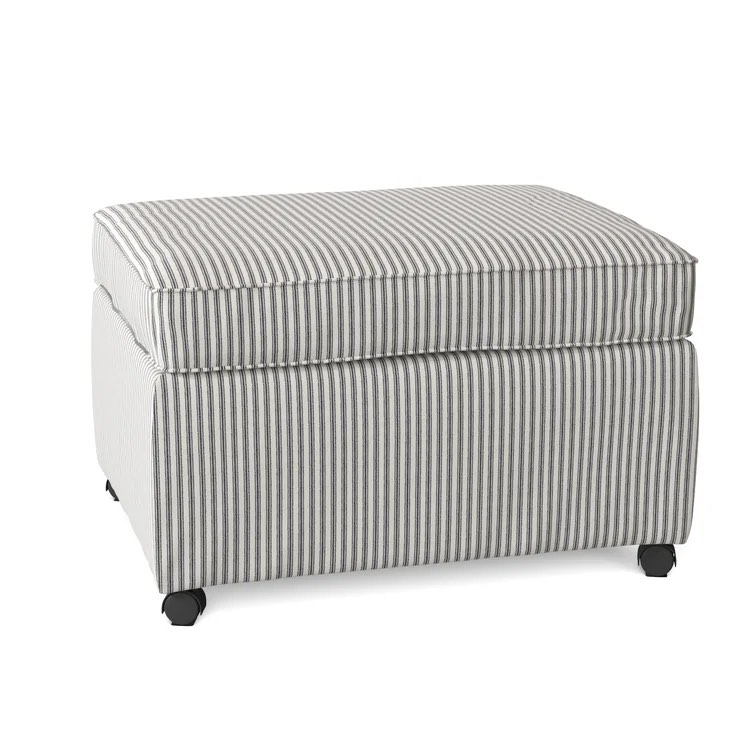 BLACK AND WHITE STRIPED OTTOMAN WITH WHEELS