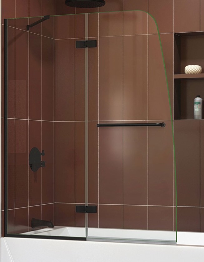 DreamLine Aqua Ultra SHDR-3448580-09 48' W x 58' H Frameless Hinged Tub Door in Satin Black. incomplete. 1 of 2 only.
