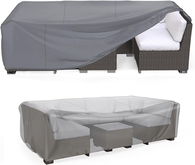 Mrrihand Heavy Duty Patio Furniture Covers, Outdoor Furniture Covers Waterproof Sectional Sofa Set , Patio Table and Chair Set Cover 74"L×47"W×28"H,Grey