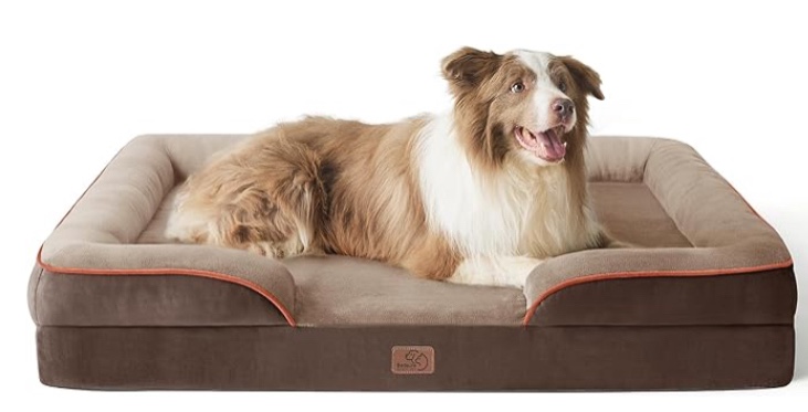 Bedsure Orthopedic Dog Bed for Large Dogs - Big Washable Dog Sofa Beds Large, Supportive Foam Pet Couch Bed with Removable Washable Cover, Waterproof Lining and Nonskid Bottom, Brown