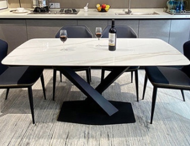 Everly Quinn Evelet Sintered Stone Top Dining Table with X Carbon Steel ...