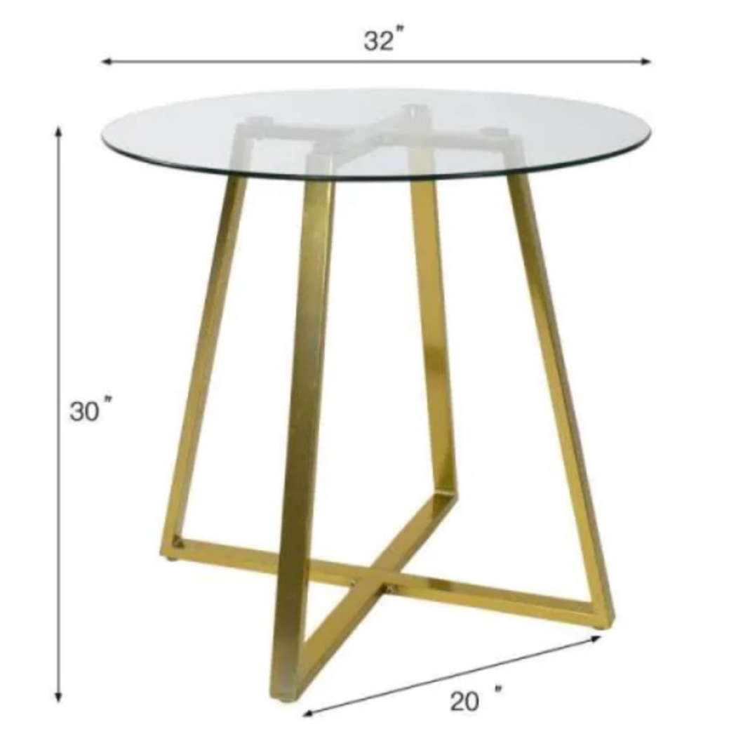 JL CREATION 31.5" ROUND CHROMED GOLD GLASS DINING TABLE