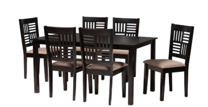 Deanna 7 Piece Dining Set in Beige Fabric & Dark Brown Finish Wood by Baxton Studio(incomplete 2 chair only)