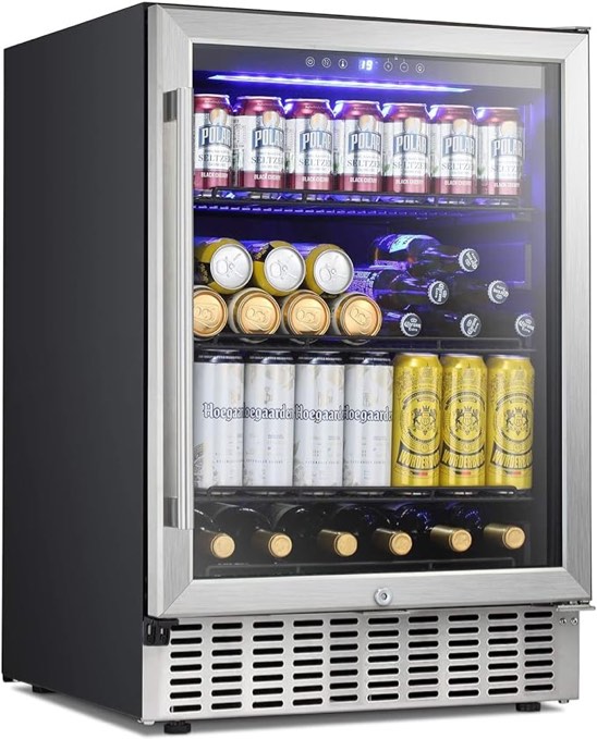 Antarctic Star 24 Inch Beverage Refrigerator Under Counter Built-in Wine Cooler Mini Fridge Clear Glass Door Digital Memory Temperature Control, Beer Soda LED Light, Quiet Operation (24 Inch)