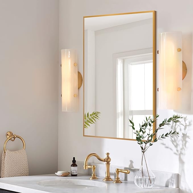 NeuType Wall-Mounted Mirror Rectangular Hanging Mirror Aluminum Alloy Frame Wall Mirror, Best for Bathroom, Washroom, Bedroom, Living Room (Black, 36"x24")