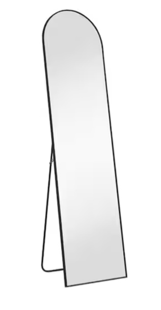 FIRNEWST 16 in. W x 59 in. H Aluminium Alloy Frame Black Arched Floor Mirror with Floor Stand and Wall Mounted Hooks