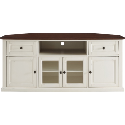 Shelby 60" Corner TV Stand in White & Mahogany by Crosley