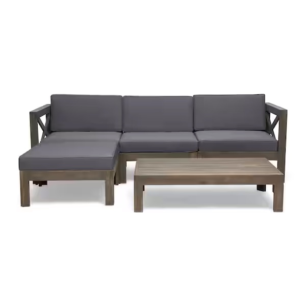 Alcove gray 5-Piece Acacia Wood Patio Conversation Sectional Seating Set with Dark gray Cushions (Incomplete)