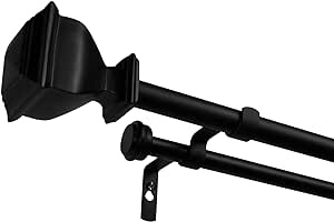 Exclusive Home Curtains Napoleon Double Curtain Rod and Finial Set, 36-72, Matte Black