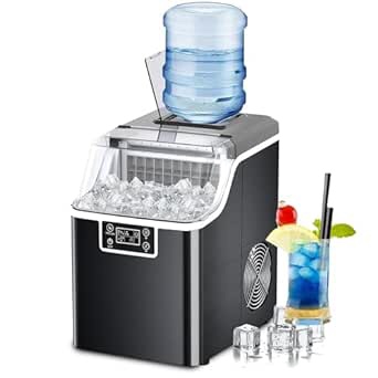 Kndko Ice Makers Countertop,45lbs/Day,Nugget Ice Maker with 24H Timer,3.3 Pounds a Basket in 1.5-Hour,Self Cleaning Ice Makers,Crushed Ice Maker for Home Bar Party,Stainless Steel,Black