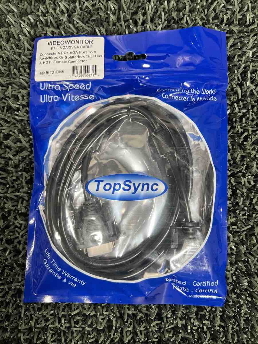 TopSync Video/Monitor VGA/SVGA Cable 6' L Heavy Duty 15 Pin HD15M To HD15M (#141