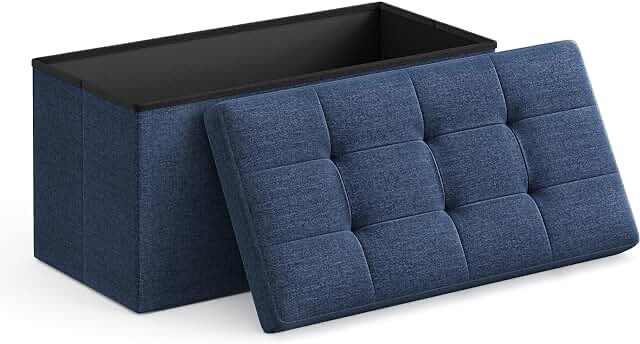 SONGMICS 30 Inches Folding Storage Ottoman Bench, Storage Chest, Foot Rest Stool, Dark Blue ULSF47IN