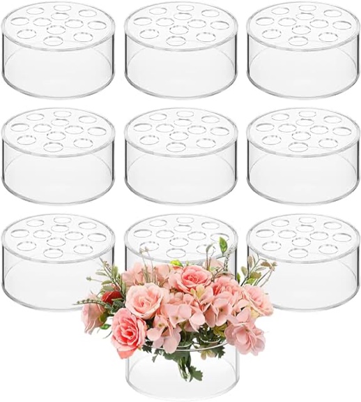 Tanlade 10 Pcs Acrylic Floral Centerpiece for Dining Table Decorations Wedding Round Flower Vase 12 Holes Centerpiece Vases for Table Low Flower Holder with Holes for Home Birthday Party (Clear) Clear 10