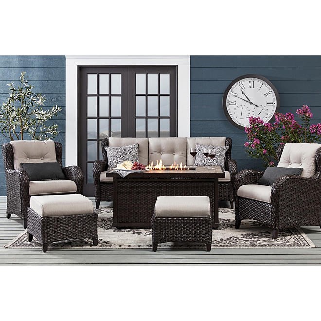 Member's Mark Heritage 6-Piece Seating Set with Fire ((Incomplete | Pickup only 2-Boxes) 2/3 & 3/3 