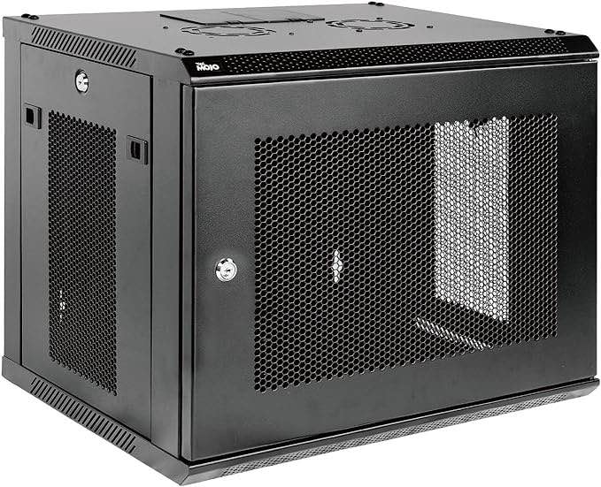 Tecmojo 9U Wall Mount Rack Network Cabinet for 19”IT Equipment,with Lockable Mesh Door and Side Panels,Cooling Fan,450mm Depth,Black Standard 9U/450mm Deep Mesh/Black