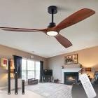 QUTWOB 60" Wood Ceiling Fan with Lights Remote Control,Quiet DC Motor 3 Blade Ceiling Fans for Patio Living Room, Bedroom, Office,Indoor Outdoor(Raw wood+White)