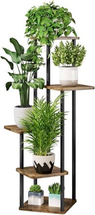 AZERPIAN Plant Stand 5 Tier Indoor Metal Flower Shelf for Multiple Plants Corner Tall Flower Holders for Patio Garden Living Room Balcony Bedroom, Black (Black)