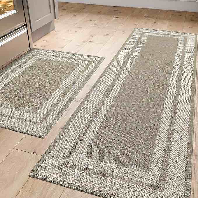 2-Piece Kitchen Mat Set, Non-Slip, Lightweight & Durable, Non-Scratch, Soft Underfoot, Washable, Eco Friendly, Versatile for Kitchen & More,17.5"x29.5" + 17.5"x59", Khaki