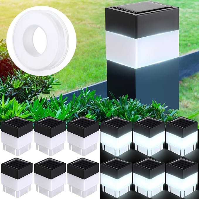 Hicarer 12 Pack Solar Fence Post Cap Lights 2in x 2in Solar Post Cap Lights Solar Fence Lights for Garden, Solar Post, Cap Lights, LED Fence, Street Light, Gazebos, Street Wall (White Light)