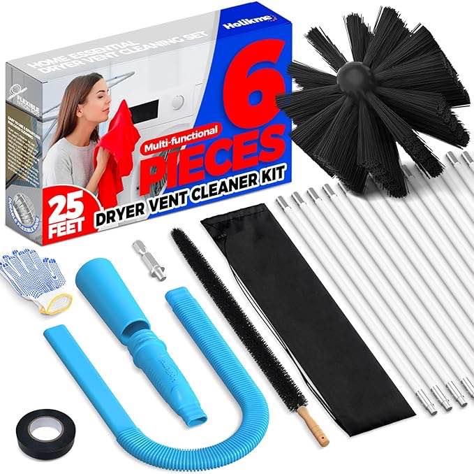 Azdele 6-Piece Dryer Vent Cleaner Kit, All-in-One Dryer Cleaning Kit, 36FT Dryer Duct Cleaning Kit Includes Dryer Vent Brush, Versatile Lint Trap Brush, Flexible and Reusable Rods