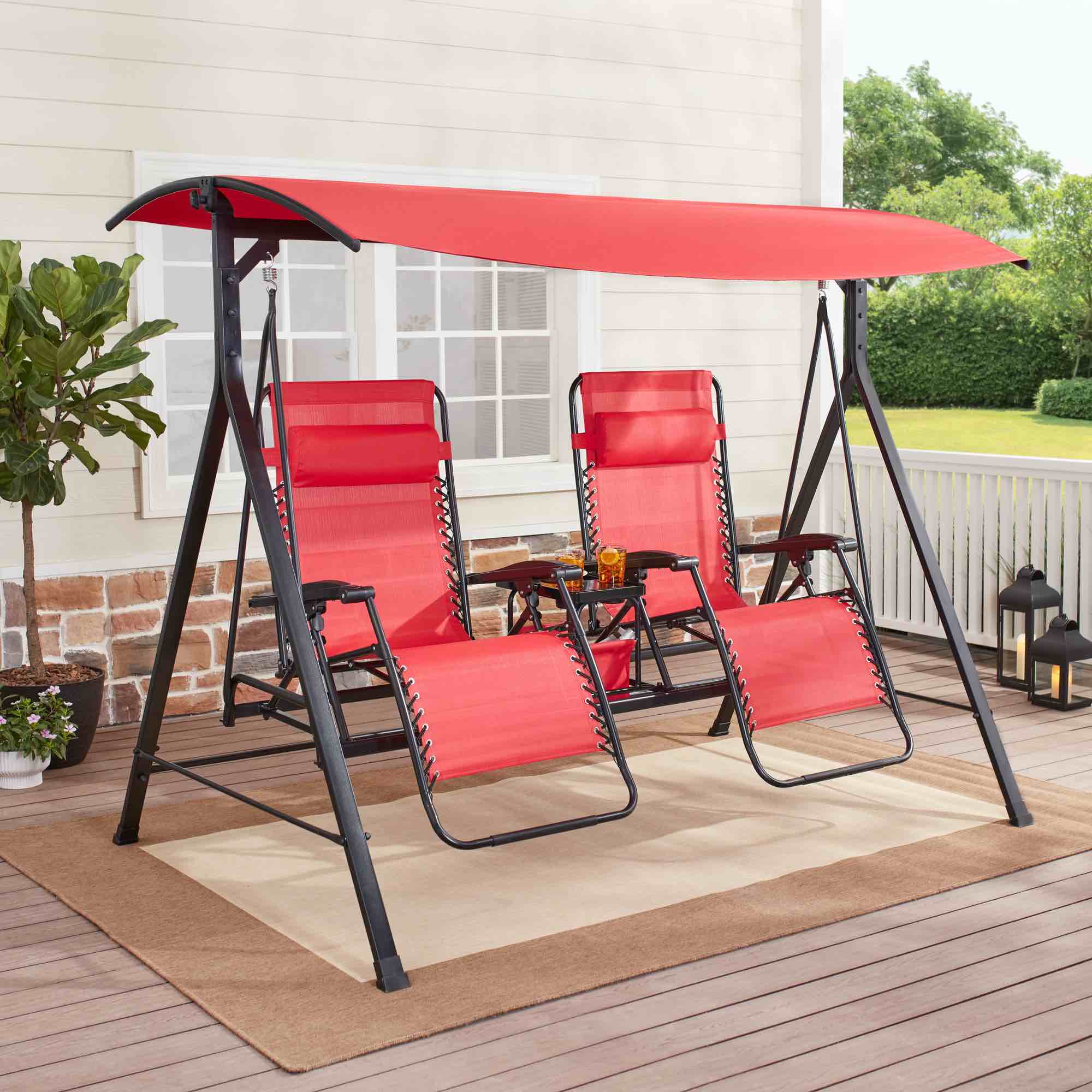 Mainstays Zero-Gravity Steel Porch Swing (Red/Black