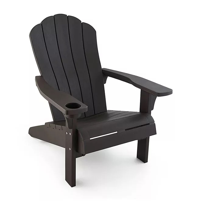 Keter Alpine Adirondack Resin Outdoor Furniture Patio Chairs with Cup Holder-Perfect for Beach, Pool, and Fire Pit Seating, Black