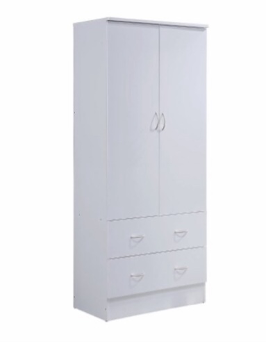 Hodedah HI29 6 Foot 2 Door 2 Drawer Wardrobe Armoire with Hanging Bar, White