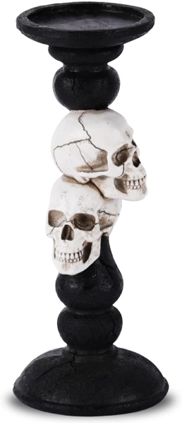 Pillar Candle Holder for Halloween Decoration Indoor, Skull Candlestick Holder for 3 Inches Pillar Candle